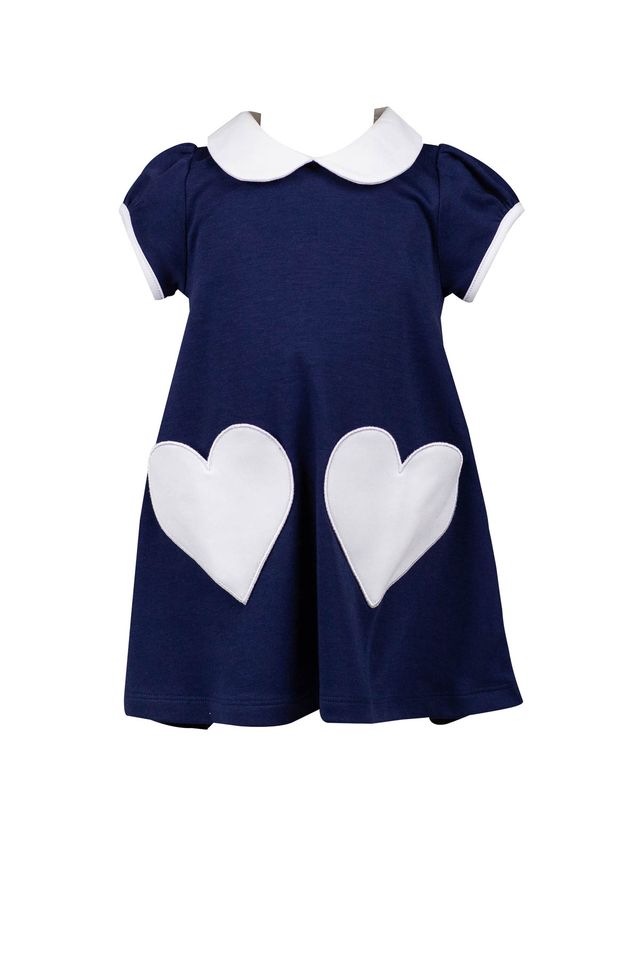 Navy A-line Dress with Heart Pockets