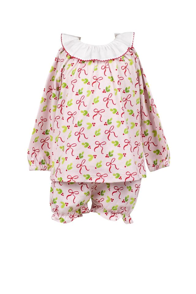 Holly Bows Girl Bloomer Set