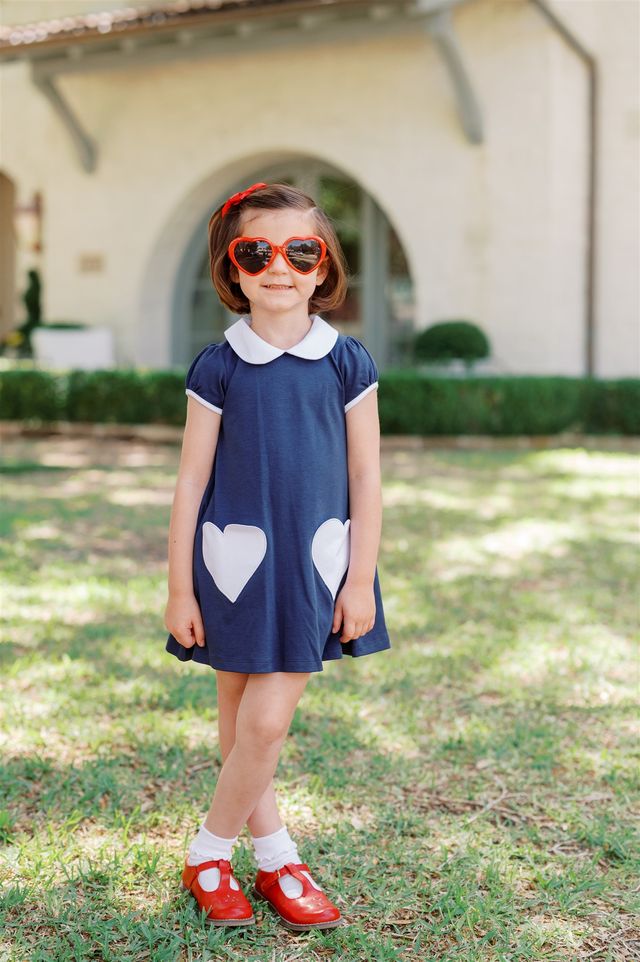 Navy A-line Dress with Heart Pockets